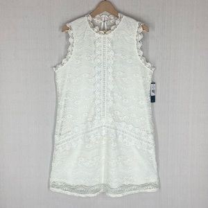 City Triangles~NWT~Sleeveless High Neck Ivory Lace‎ Mini Shift Dress~Sz 2XL